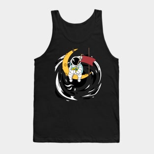 Astronaut Above a Blackhole on a Moon Waving a Flag Tank Top